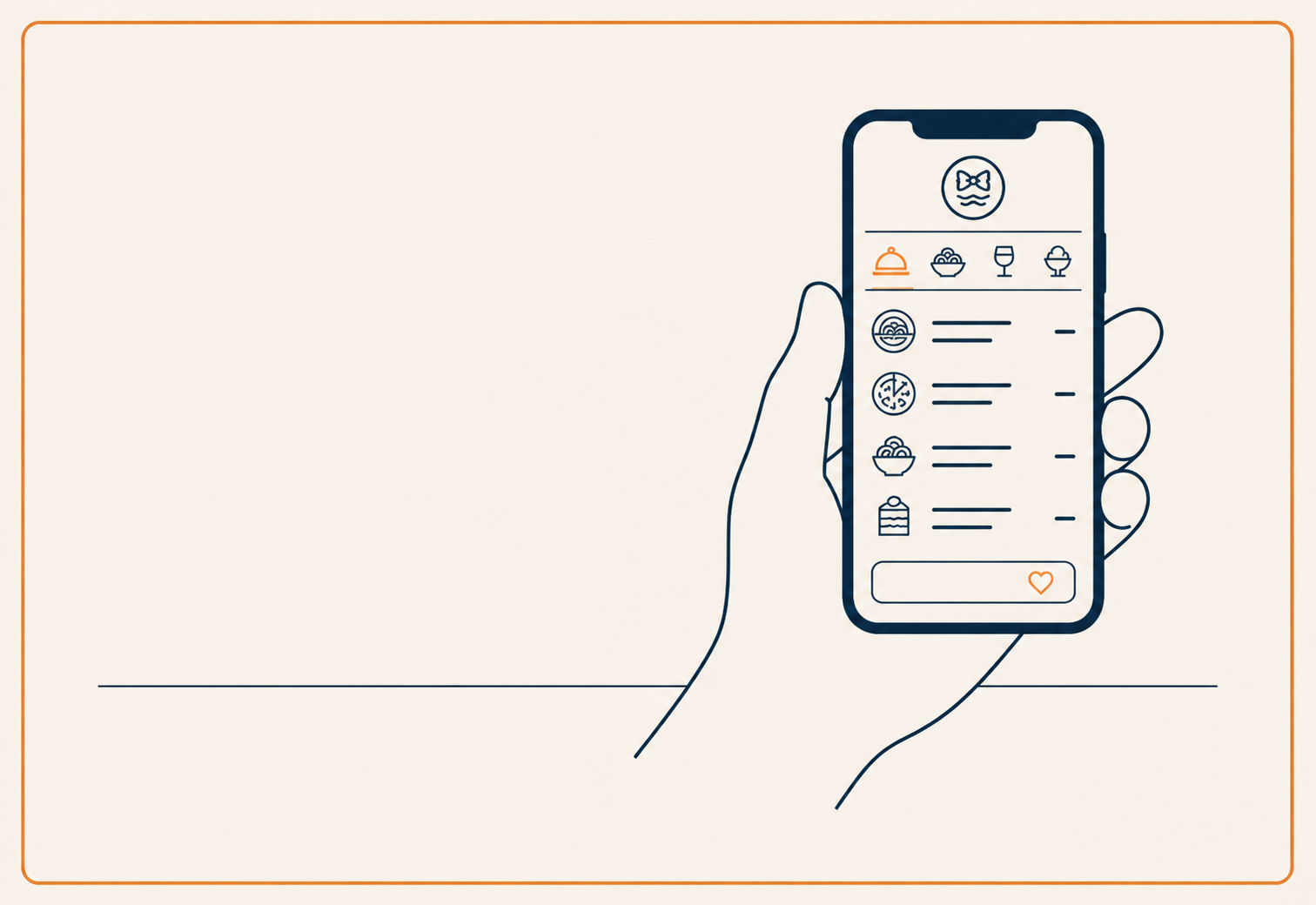 Smartphone che mostra il menu digitale con categorie e piatti